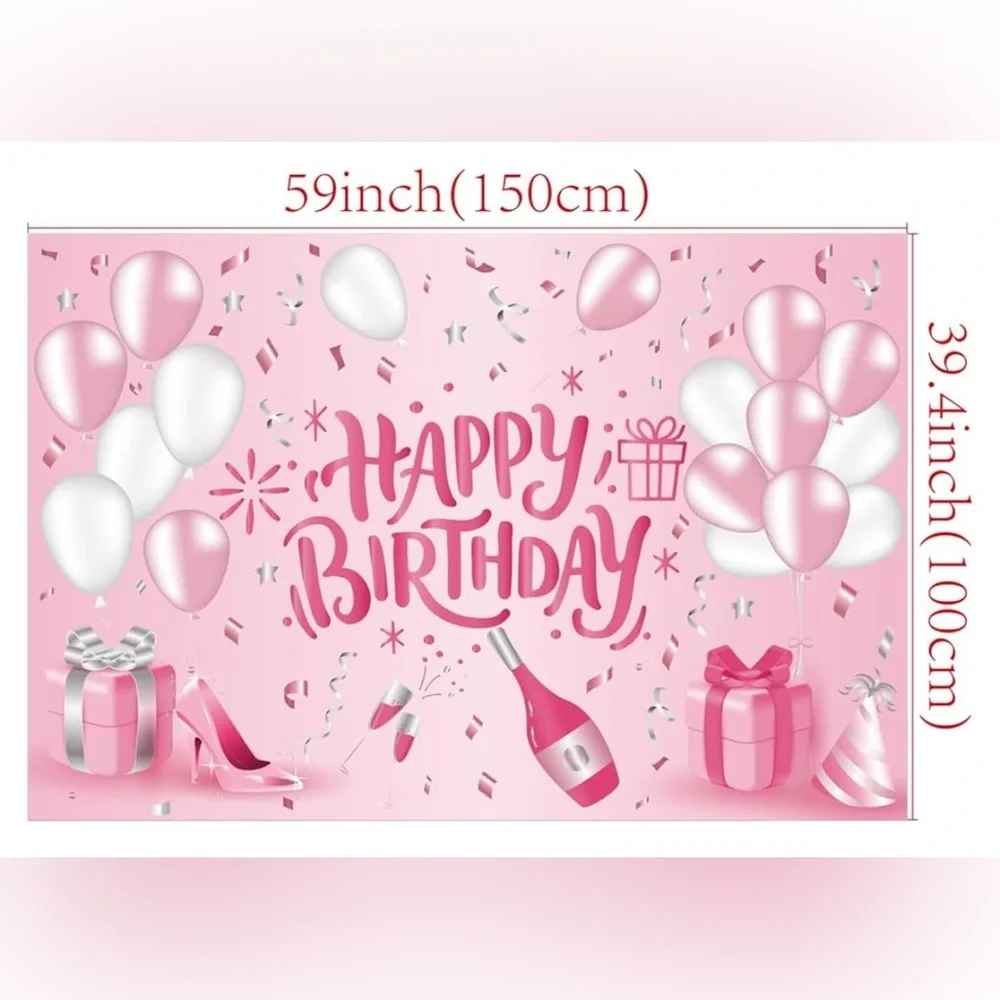 Pink and Silver Balloon Birthday Backdrop, 3 x 5, for Lady Girls Women Princess